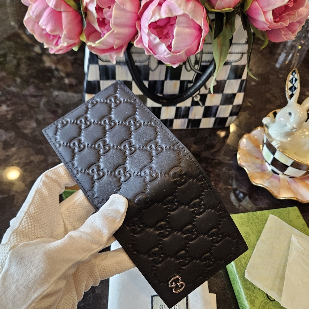 Black GG Gucci Inpsired Embossed Leather Wallet